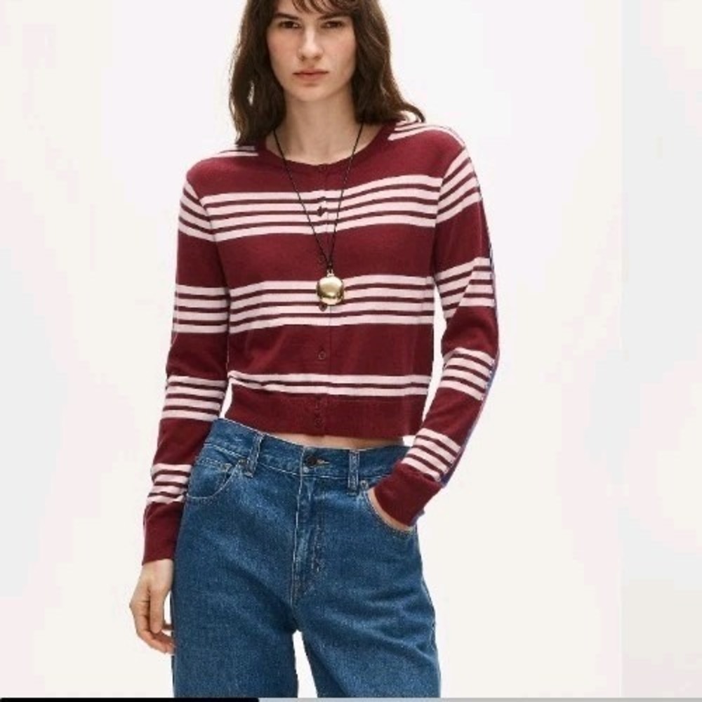 J. Crew Cashmere Cardigan Sweater Size Small Featherweight Mixed Stripe